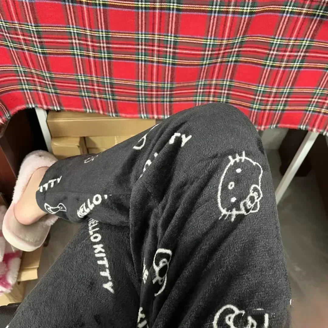 Sanrio Hello Kitty Fleece Coral Pajama Pants Soft Trousers Women Casual Home Trousers Kawaii Anime Cartoon Birthday Gift