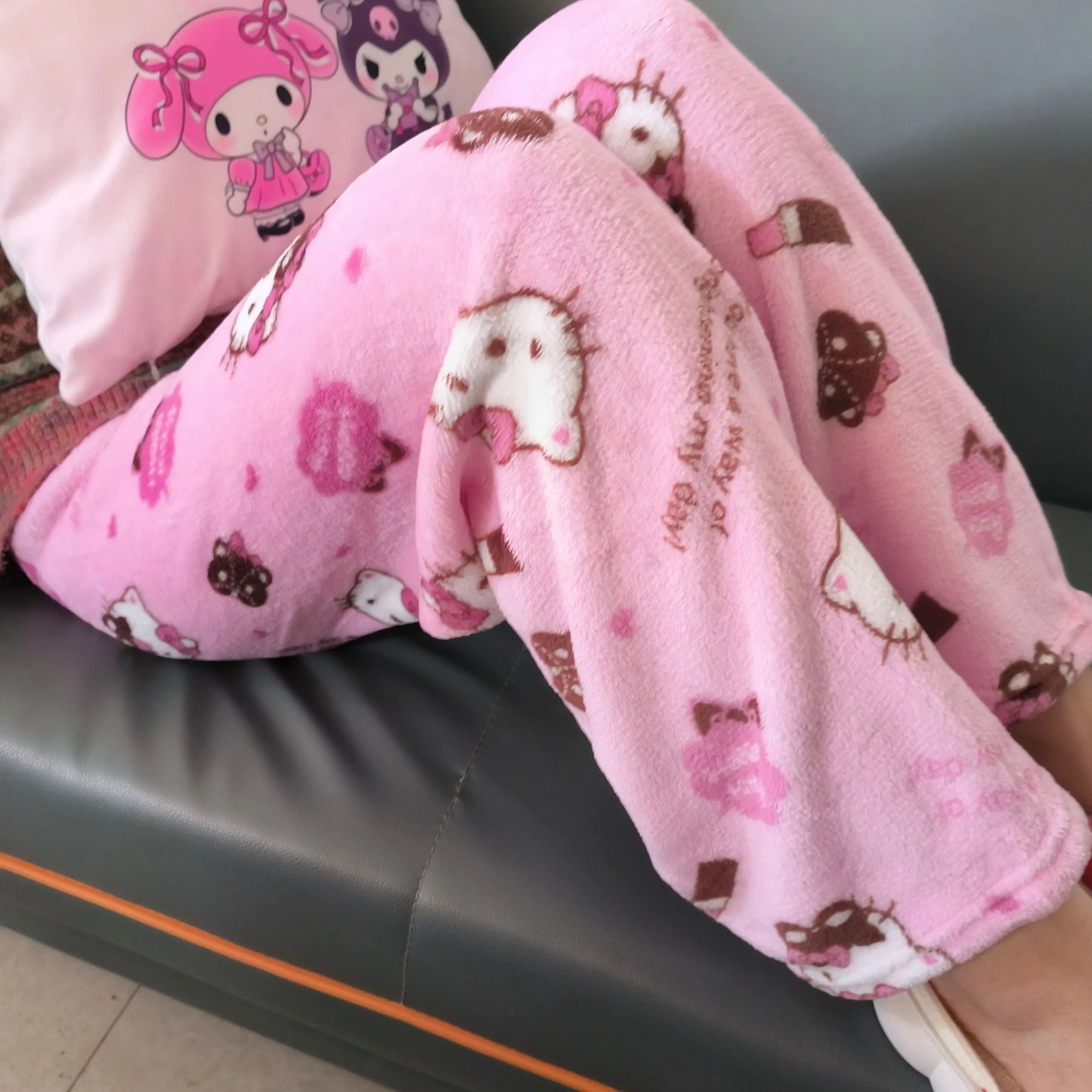 Sanrio Hello Kitty Fleece Coral Pajama Pants Soft Trousers Women Casual Home Trousers Kawaii Anime Cartoon Birthday Gift