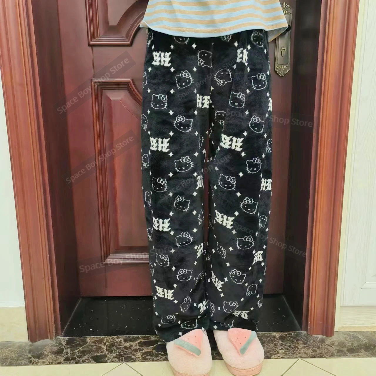Sanrio Hello Kitty Fleece Coral Pajama Pants Soft Trousers Women Casual Home Trousers Kawaii Anime Cartoon Birthday Gift